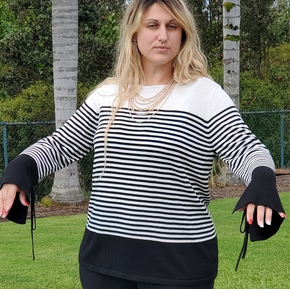 Chaps Colorblock Stripe Sweater black & white, XXL - Picture 7 of 16